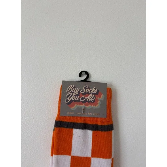 New BuySocksYouAll Checkerboard Men's Socks – Orange/White – NWT - Picture 3 of 4